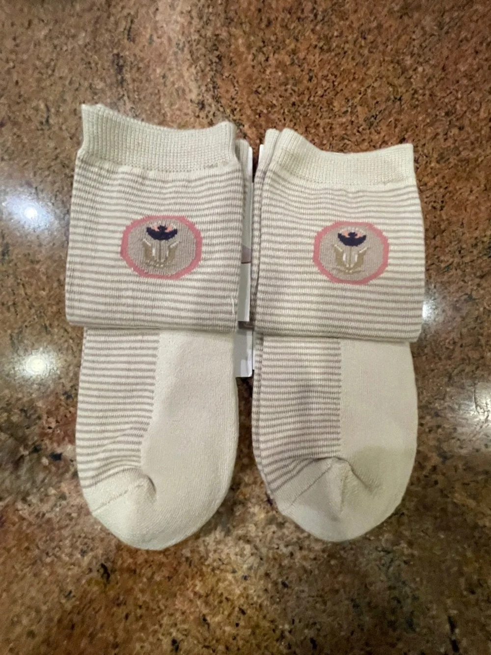 Pact Tulip Pin Stripe  Premium Crew Socks Two Pair NWT!